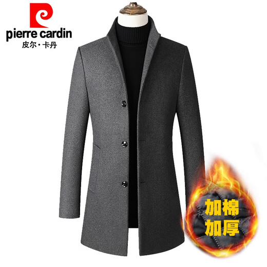Pierre Cardin woolen windbreaker men's mid-length windbreaker autumn and winter British woolen woolen coat men's thickened cotton knitted 9002 cottoned and thickened gray 175/L