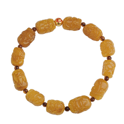 Potala Palace Beeswax Pixiu Blood Amber Bracelet 925 Silver Seed Character Rosary Beads Wenwanpan Men and Women's Snake Year of the Zodiac Bracelet Beeswax Pixiu Carved Bracelet