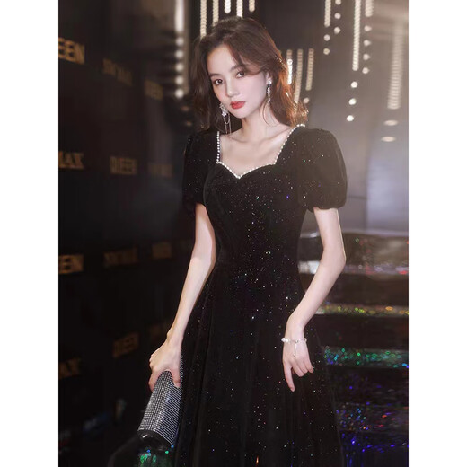 Noliti Black Evening Kleid Frauen Banketttemperament Licht Luxus Nische High-End Art Exam Performance Französisch Hepburn Hosting High-End Black Long L