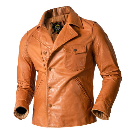 
Show Stage Niche Wax-Sensory KB Bear Men's Top Layer Cowhide Leather Jacket High-quality Fashion Genuine Leather Jacket Orange 3XL/185