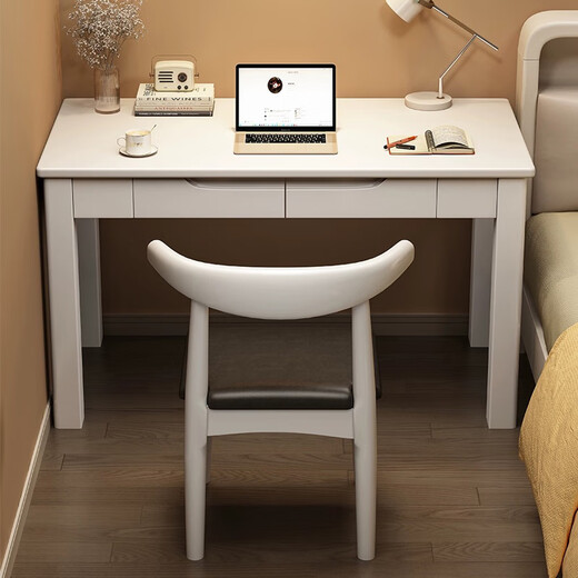 Feng Ye Qingqing solid wood desk home modern minimalist office desk computer desk bedroom study table small apartment student writing desk walnut color desk + horn chair ready in stock 100cm*55cm*75cm double drawers