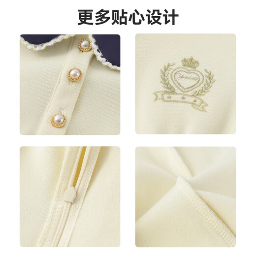 YEEHOO girls' dress children's princess dress medium to large children's dress college style casual fashion spring dress off-white 160