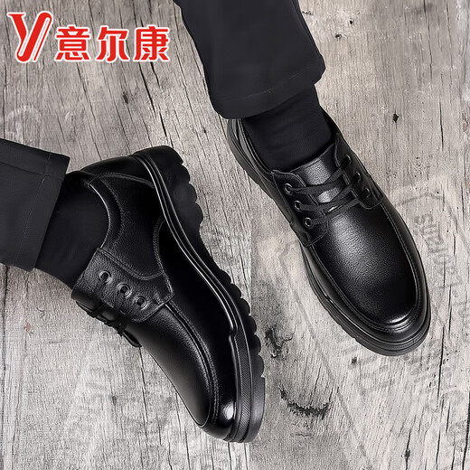 YRC Yierkang Zapatos de cuero para hombres Cow Wide Sbreos Sole Casual Hombres Capases transpirables Cabeza ligera Caca Caca Middle Again y mayores zapatos de papá A6627 Black Plush Style 38