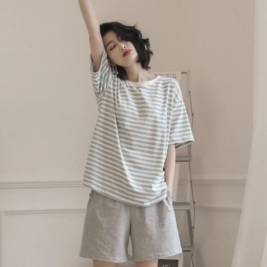 Pei Shiyan high-quality cotton pajamas for women in summer short-sleeved two-piece set cartoon sweet summer thin style can be rose color a9859 shorts XL 115-135Jin [Jin equals 0.5 kg]