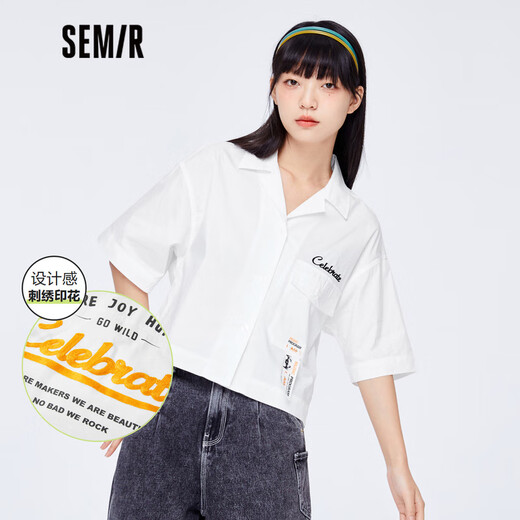 Semir National Treasure Semir short-sleeved shirt women's short embroidered loose summer personalized letter top trendy white 1100 150/76A/XS