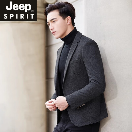 JEEP SPIRIT casual suit men's jacket slim Korean style trendy and handsome autumn and winter suit woolen small suit top single piece dark gray M generally 110Jin Jin equals about 0.5 kg
