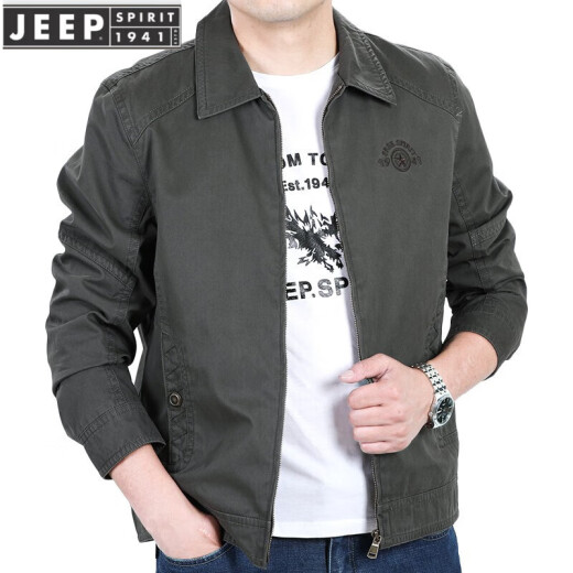 JEEP SPIRIT夹克男外套翻领纯色棉上衣中年男士商务休闲男装褂子外套【易穿搭 7229军绿色 XL 码建议140-155斤