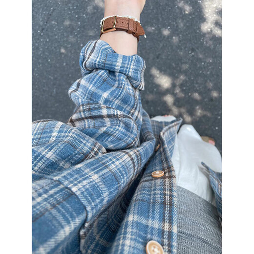 Pei Shiyan blue grinding plaid shirt men's long-sleeved autumn and winter plus velvet thickened American retro commuter style shirt jacket c9734 red plaid plus velvet M 95-115Jin [Jin equals 0.5 kg] can be worn