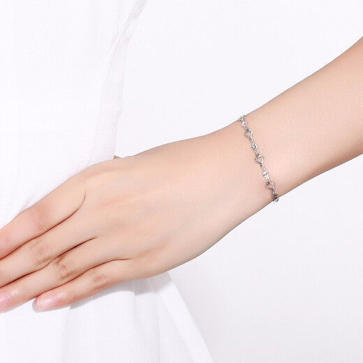 Saturday Fortune (ZLF) PT950 platinum bracelet for women, sparkling and versatile heart-to-heart bracelet for your girlfriend 16cm + tail chain 2cm -3.16g