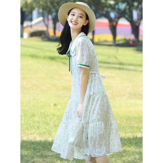 Vestido de verano de Baldauren Girls 'Summer 7-15 años Floral Princess Dress Girls Girls Junior High School Student's Relling Women's Cinturón Floral Floral-170 Tamaño [155-165 cm]