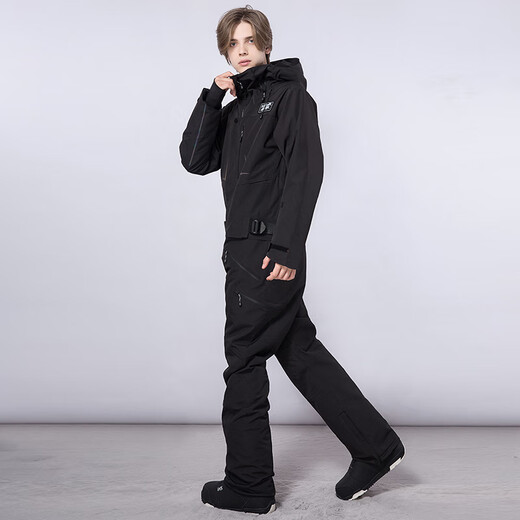 RAWRWAR新款连体滑雪服男女户外单双板防水保暖成人滑雪套装滑雪装备 724 黑色【男】 M