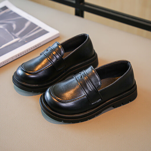 沐霓男童皮鞋学生软底儿童黑色演出鞋春秋小男孩花童英伦风西装礼服鞋 黑色 34码内长20.5cm
