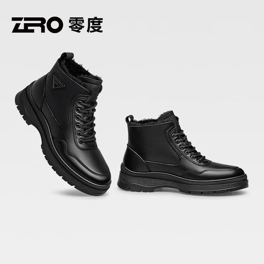 零度Zero马丁靴男鞋冬季新款高帮加绒保暖棉鞋男士休闲短靴雪地靴子 黑色 40