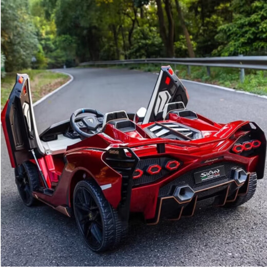 China Milan Borghini children's electric car toy car can sit in adults' remote control four-wheeled two-seater child baby car, painted red + 22v15A lithium battery + MP4 + double leather seat