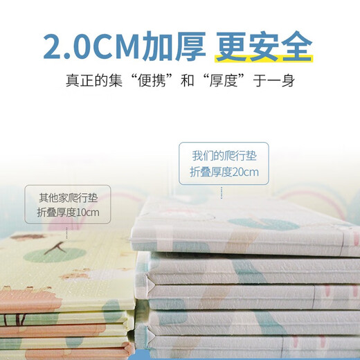 盟石（cute stone）加厚2cm婴儿爬行垫折叠双面XPE宝宝爬爬垫儿童防滑围栏地垫游戏毯 小熊+数字180*200*1.8cm手提袋 【折叠款】