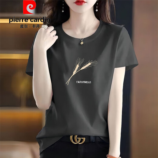Pierre cardin official high-end brand withdrawal pure cotton white short-sleeved T-shirt women's loose printed T-shirt in summer brand flagship 6196 white short-sleeved L (recommended 105-120 Jin [Jin equals 0.5 kg])