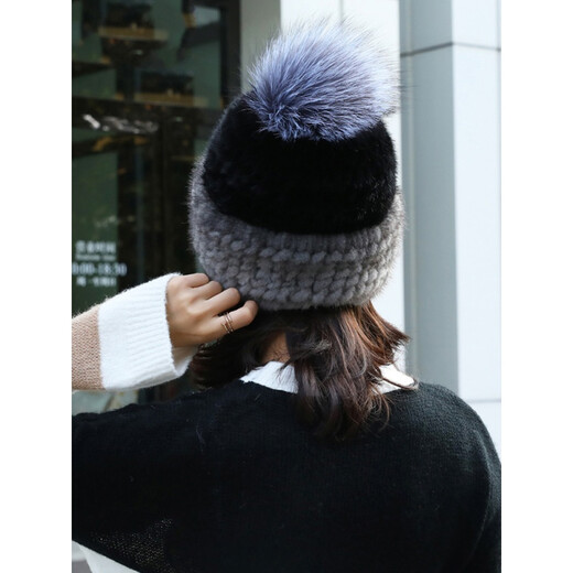 Zongchun mink hat for women in winter mink braided warm ear protection mink fur fox fur ball mink Korean style versatile gray one size fits all elastic