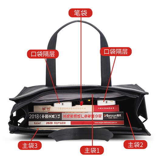 品佳LH-6627手提会议袋 立体加宽资料袋 竖款大容量 带水杯兜 资料定制印字文件袋 简约大气 黑色丨尺寸：300*360*130MM