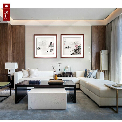 BERTHA DENTON Chinese style pure hand-painted landscape painting ink painting living room sofa entrance private room restaurant Dou Fang Chinese painting decorative hanging painting Autumn high picture has been framed 60*60 cm