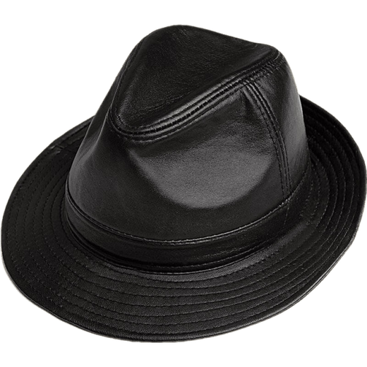 Qianzi charming spring and autumn PU genuine leather top hat men's sheepskin cowhide jazz hat British big brim gentleman hat winter middle-aged and elderly trendy hat black-sheepskin 56-58