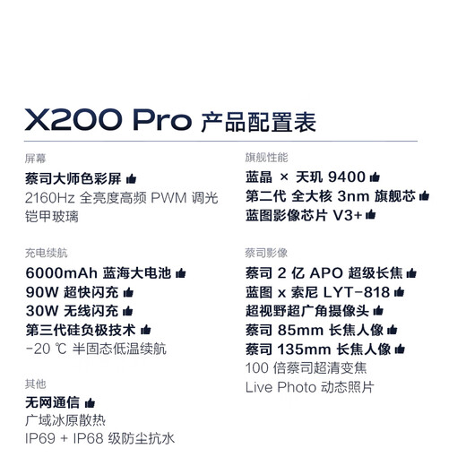 Vivo X200 Pro 16GB+1TB Sapphire Blue Zeiss 200 Million APO Super Telephoto Sapphire Dimensity 9400 6000mAh Blue Ocean Battery Camera AI Mobile Phone