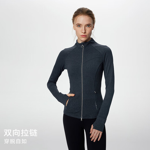 粒子狂热运动外套女修身高弹力显瘦磨毛绒感亲肤长袖JK006 灰蓝牛仔-SN-695-NEW L