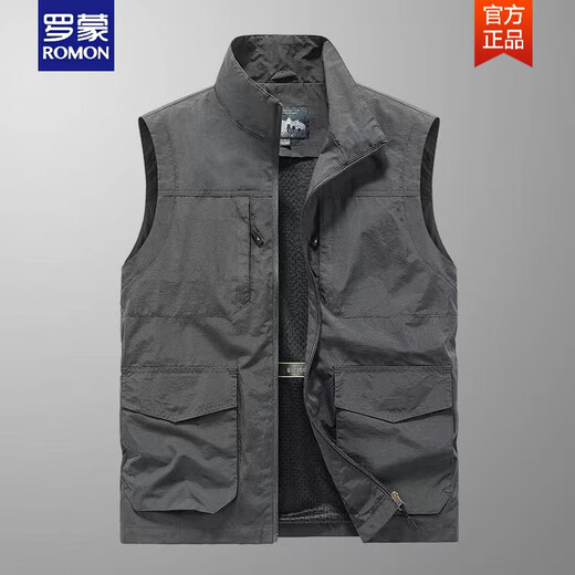 罗蒙（ROMON）春秋季新款速干男士马甲大码多口袋马夹背心外套户外工装坎肩上衣 2385卡其色(薄款) XL 建议(130-150斤)