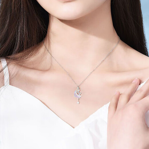 GIEVSZHE Moon Splashing Galaxy Platinum Necklace Women's PT950 Crystal Glazed Valentine's Day Birthday Gift for Girlfriend and Wife Moon Splashing Galaxy Platinum Necklace + Brand Gift Box