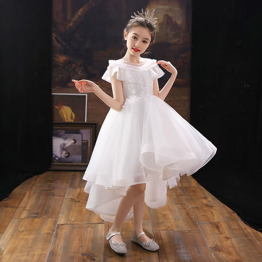Ken Tiger Girl Princess Vestido Ropa de rendimiento de la boda Drense Vestido de noche Cumpleaños para niños Vestido de hadas Piano Ropa de rendimiento White + Crown 150