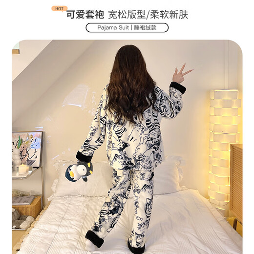 
Modal 2025 new pajama plush coral velvet home clothes for autumn and winter women's flannel plus velvet thickened large size set 6624 flagship model women's M size (recommended weight 80-100 Jin [Jin equals 0.5 kg])