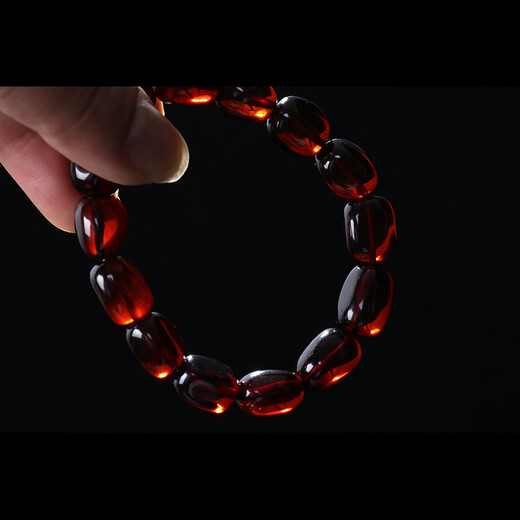 Wanjun natural amber beeswax blood amber bracelet Buddha beads bracelet wine red 3A high purification water flawless follow the shape of the road is pure medium size bead diameter about 11*14mm