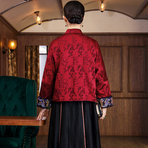 Xiyue 2024 winter Chinese style Guanle crepe quilted warm Chinese Tang suit jacket red banquet New Year cotton coat New Year burgundy L (weight 115~130)