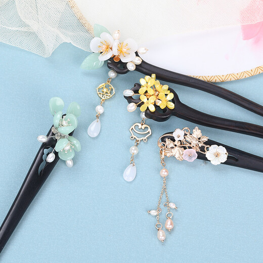 Wanbaozi classical hairpin, antique sandalwood hairpin, rocking wooden hairpin, high-end new Chinese tassel hairpin, wooden hairpin, Ximeng