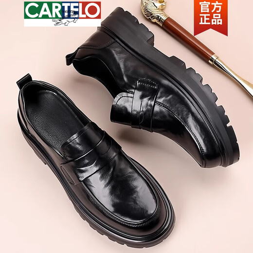 Cartelo Chaussures en cuir décontracté pour hommes pédales pour hommes pour l'été respirant commercial usure formelle épaisse semelle noire douce Love 2025 Nouveau modèle 22686 Black Four Seasons 40