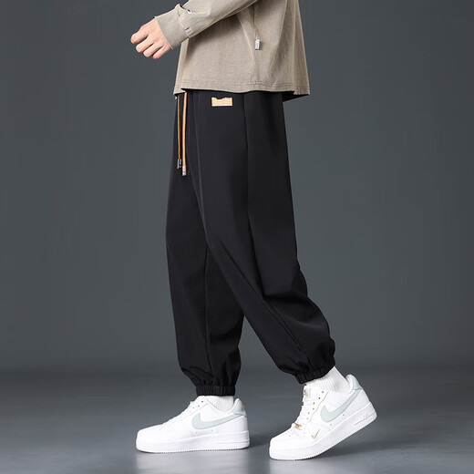 Dingfengbaoluo warm casual pants men's autumn and winter heavyweight velvet thickened ankle windproof fashionable sanitary trousers DFK42 black 3XL