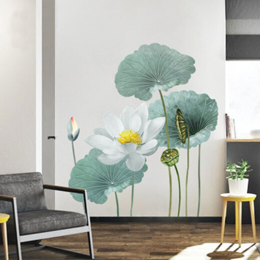 Mira (musong) Entrada de la sala de estar pegatinas de pared de fondo tibio Puerta deslizante de vidrio resistente al agua Pegatinas de decoración de loto anti-colisión GS9719B Diseño de la atmósfera Nuevo chino Pasta china