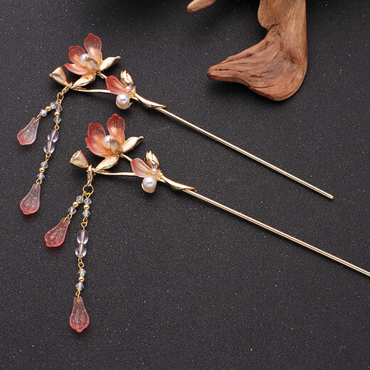Hanfu hairpin removable long tassel metal lotus step shake lotus hairpin for women's hair super fairy hairpin lotus hairpin blue one