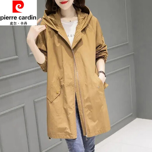 皮尔卡丹（pierre cardin）风衣女中长款小个子春秋季新款外套气质休闲百搭时尚显瘦洋气上衣 米白双层 XL 建议120-135斤