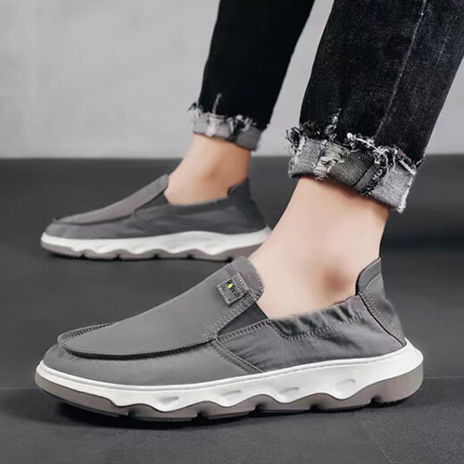 韫舜 帆布鞋男士板鞋老北京韩版潮流时尚休闲简约一脚蹬懒人鞋男鞋 灰色 43码