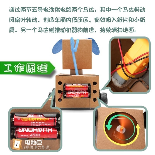 Ywzrdiy Technología Pequeños materiales hechos a mano Ciencias de los estudiantes Small Experiment Invention Juego de usos de residuos para niños Juguetes de máquina de barrido Material de perro Pack + 2 No. 5 Batería