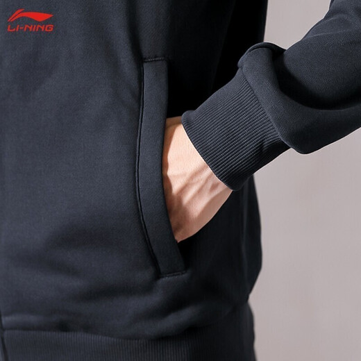 Li Ning (LI-NING) Jacket Men's Spring and Autumn Sweater Sports Men's Cardigan Loose Sports Knitted Top Casual Men's Fitness Casual Wear Basic Black (Stand-Collar) L
