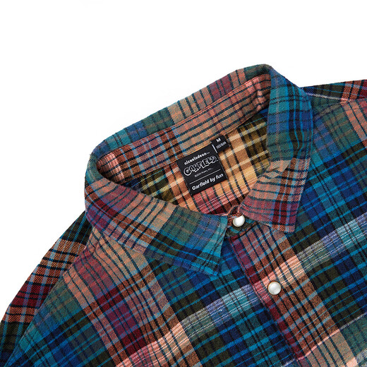 Fun trendy brand autumn Garfield co-branded fashion versatile casual long-sleeved shirt trendy plaid top jacket blue S/160