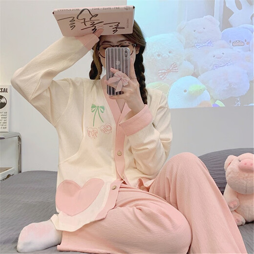 OULUXI Color sólido Ropa de confinamiento de algodón arrugado de algodón Spring y otoño Pajama de mujeres embarazadas en verano El sudor transpirable absorbe y la ropa de lactancia posparto axxe724 Girl Heart L Code (recomendado 90-115 Jin [Jin equivale a 0.5 kg])