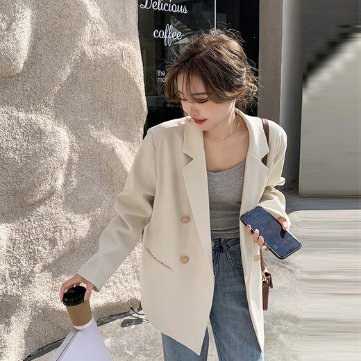Miao Yijia blazer women's autumn suit jacket casual commuting small suit new temperament versatile jacket top for women temperament versatile suit jacket off-white M (reference 95-105Jin Jin is equal to 0.5 kg)