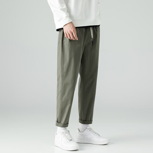 
Dingfengbaoluo casual pants straight nine-point trousers spring and summer trendy brand loose solid color men's pants 9904 gray-green S