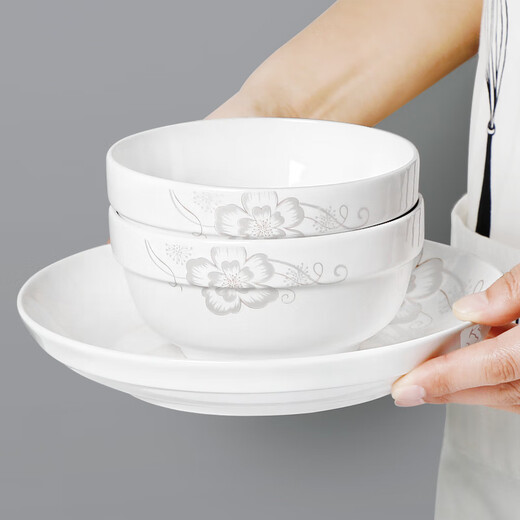Dish set 6-10 people Gourmet Chinese simple ceramic bowls, plates, bowls, chopsticks combination creative housewarming gift tableware Pure white 6 bowls 4 plates 10 chopsticks 1 soup bowl 1 soup spoon 1