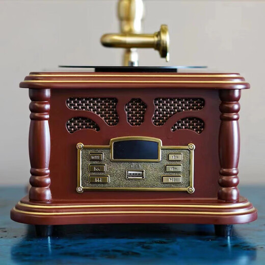 HUIYIZHIYIN retro gramophone speaker all-in-one music player large speaker high-end small audio ornaments vinyl record player red walnut rechargeable non-rotating turntable free U disk