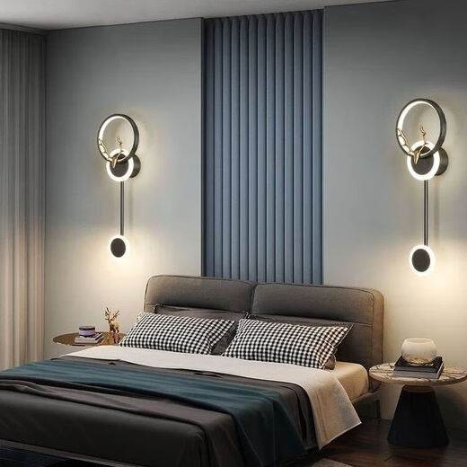 Fenglanq FENGLANQ golden black wall lamp bedside lamp decorative background wall starry sky and deer head LED new engineering TV wall long strip starry sky black three-color dimming pair