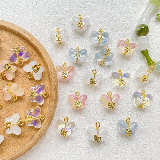Dai Yan's cool Chinese style glass butterfly antique pendant DIY jewelry bracelet necklace earrings mobile phone chain beaded accessories butterfly pendant DIY jewelry 6 pack mixed color