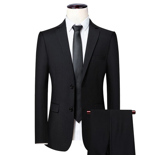 Xichen large size suit suit for men loose slimming formal suit jacket groom groomsman wedding dress two-piece black two-piece set 3XL (recommended 150-165)